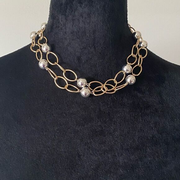 Liz Claiborne Silver & Gold Tone Station Necklace - Picture 2 of 3